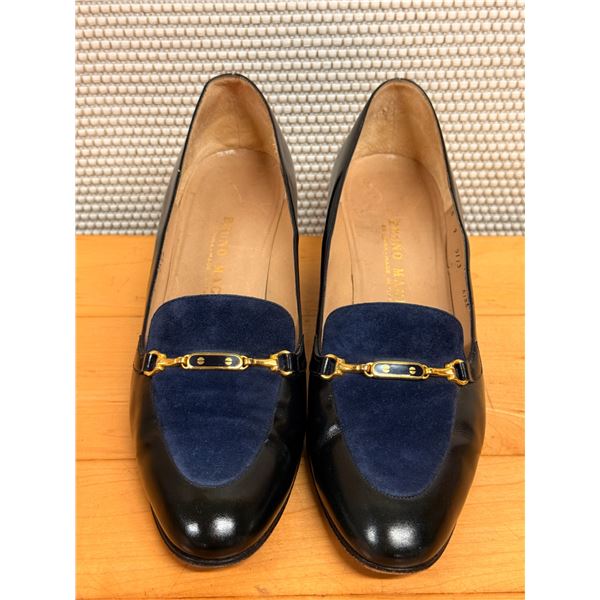 Used Bruno Magli Black Leather & Navy Suede Loafers, Size 9.5