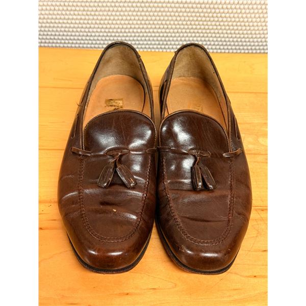 Used Mens Ferragamo Brown Leather Tassel Loafers, Size 11