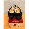 Image 1 : Used Ferragamo Black Suede & Patent Slingbacks, Size 10B