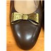Image 8 : Used Ferragamo Taupe Leather Bow Flats, Size 10B