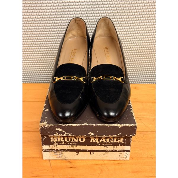 Used Bruno Magli Black Leather & Suede Loafers, Size 9B