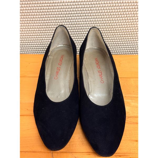 Used Charles Jourdan Black Suede Classic Pumps, Size 9.5