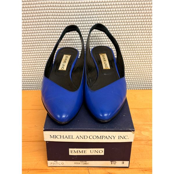 Used Michael & Company Emme Uno Blue Leather Slingback Shoes w/ Heels, Size 10B