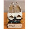 Image 1 : Used Ferragamo White Leather Peep-Toe Slingback Shoes, Size 9.5B