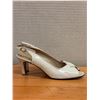 Image 2 : Used Ferragamo White Leather Peep-Toe Slingback Shoes, Size 9.5B