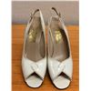 Image 7 : Used Ferragamo White Leather Peep-Toe Slingback Shoes, Size 9.5B