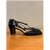 Image 2 : Used Ferragamo Black Leather T-Strap Pumps, Size 10A
