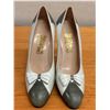Image 7 : Used Ferragamo White & Grey Lizard-Cap Pumps, Size 10B