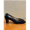 Image 2 : Used Ferragamo Navy Calf Leather Pumps w/ Embossed Detail, Size 10B