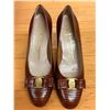 Image 7 : Used Ferragamo Tan Lizard-Embossed Vara Flats, Size 10B