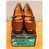Image 1 : Used Ferragamo Brown Mary Jane Leather Shoes w/ Heels, Size 10M