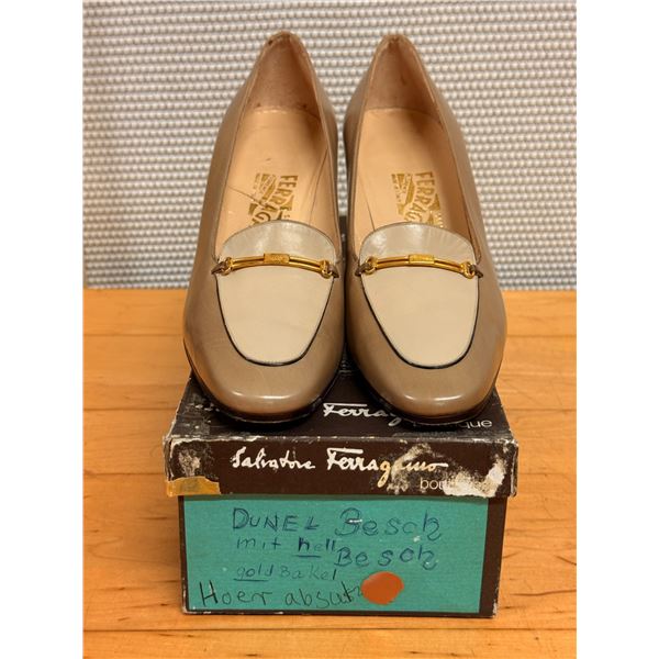 Used Ferragamo Beige Leather Loafers, Size 10B