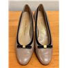 Image 8 : Used Ferragamo Beige & Black Vara Bow Flats, Size 9B