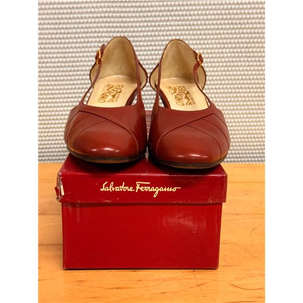 Used Ferragamo Red Leather Slingback Pumps, Size 10B
