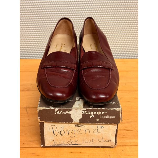 Used Ferragamo Burgundy Leather Loafers, Size 10B