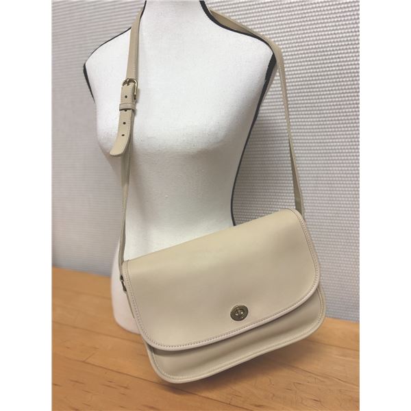 Coach Leather Shoulder Bag, Cream/Beige w/ Brass Fittings