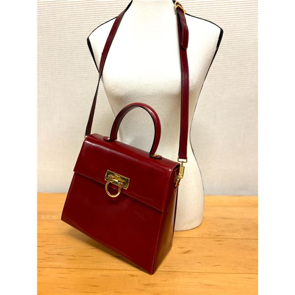 Ferragamo Wine Leather Shoulder Bag w/ Handle & Removable Straps