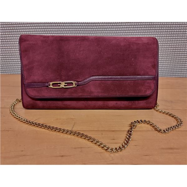 Gucci Shoulder Bag w/ Removable Gold Strap, Natural Suede Leather, Burgundy
