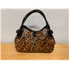 Image 1 : Dooney & Bourke Leopard Print Bag w/ Glossy Black Handles, Brass Clip Closure Accent