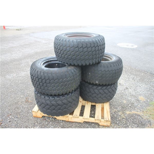 Group of 5 31x13.50-15 NHS tires on implement rims