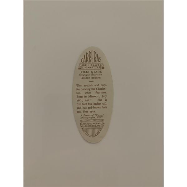 Ginger Rogers unsigned cigarette card