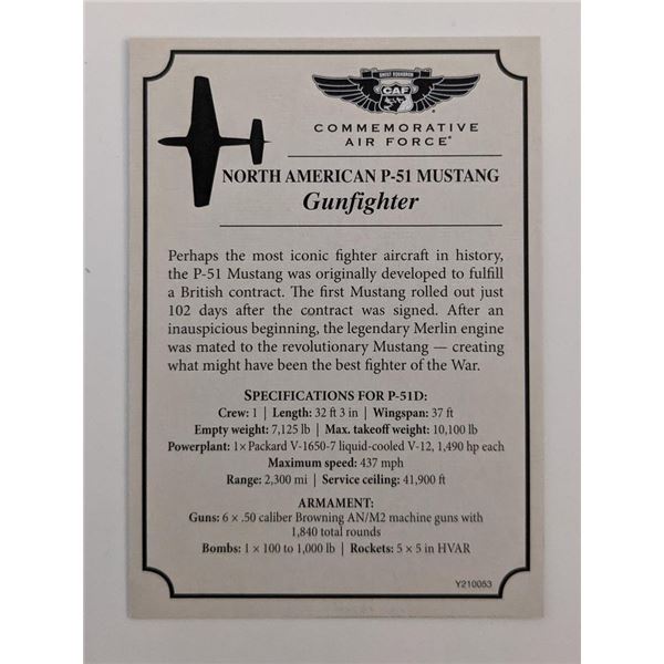 P-51 Mustang Gunfighter Commemorative Air Force Card