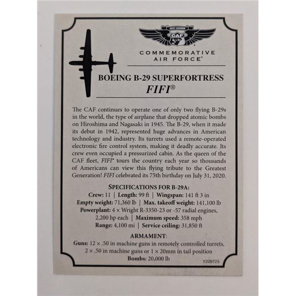 B-29 Superfortress Fifi Commemorative Air Force Card