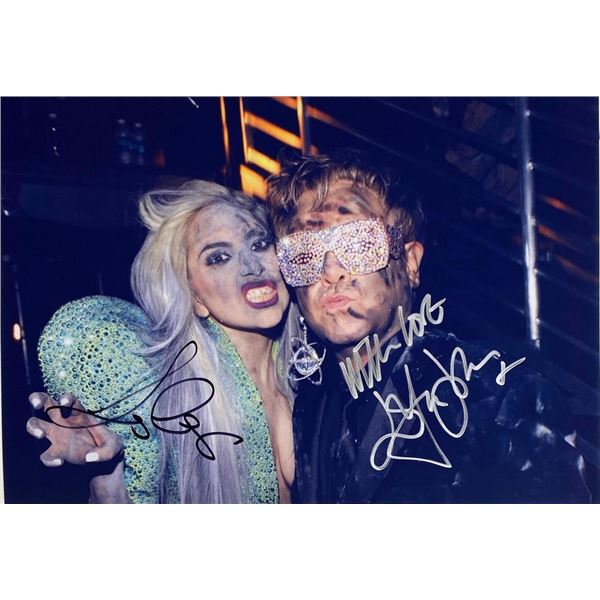Lady Gaga and Elton John facsimile signed photo