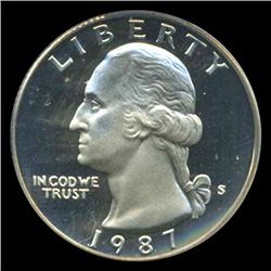 1987S Washington 25c Proof Quarter Coin Graded PCGS PR69 DCAM (COI-5396)
