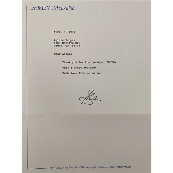 Shirley MacLaine signed letter
