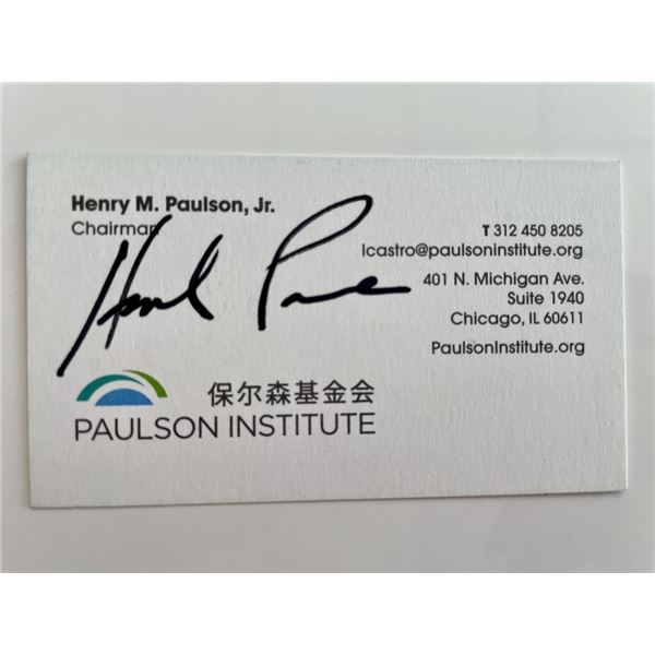 Former United States Secretary of the Treasury Henry Paulson signed business card