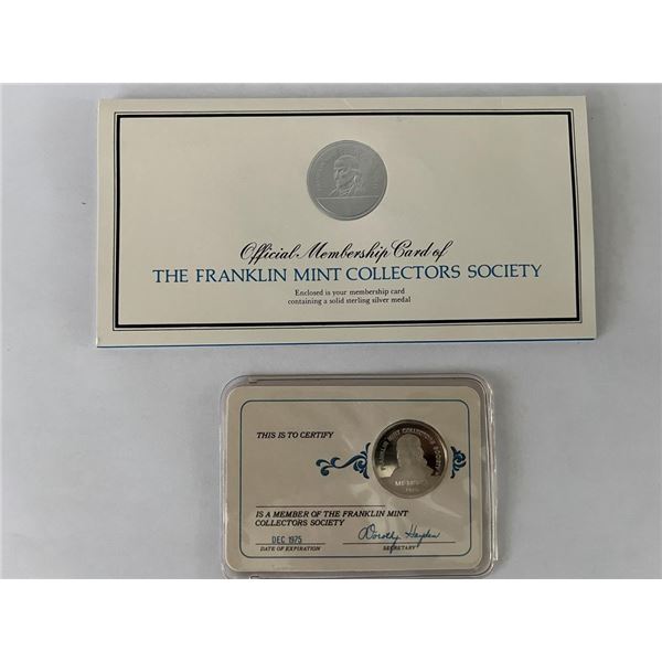 Franklin Mint Collectors Society official membership card and coin