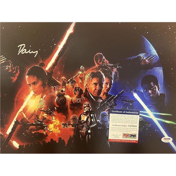 Star Wars Force Awakens Daisy Ridley signed mini poster. PSA authenticated
