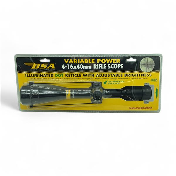 BSA 4 - 16X 40 mm Illuminated Rifle Scope with Dot Reticle, Including Caps