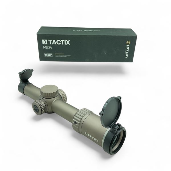 Riton 3 Tactix 1 - 8X 24 mm Illuminated SFP Rifle Scope with OT Reticle in FDE
