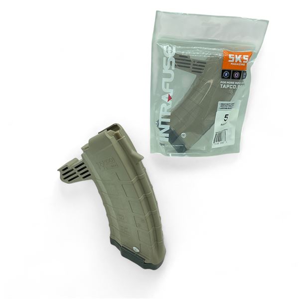 Tapco SKS 7.62 X 39mm Polymer Rifle Magazine, 20 Rounds Pinned to 5, Dark Earth X 2 Qty