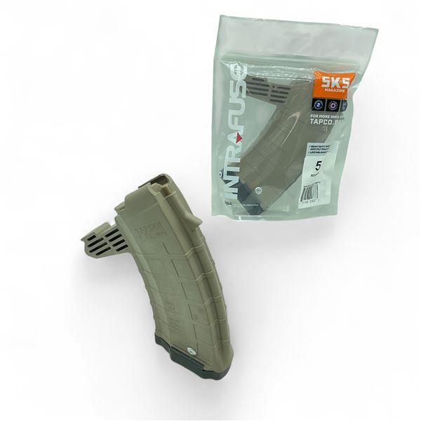 Tapco SKS 7.62 X 39mm Polymer Rifle Magazine, 20 Rounds Pinned to 5, Dark Earth X 2 Qty