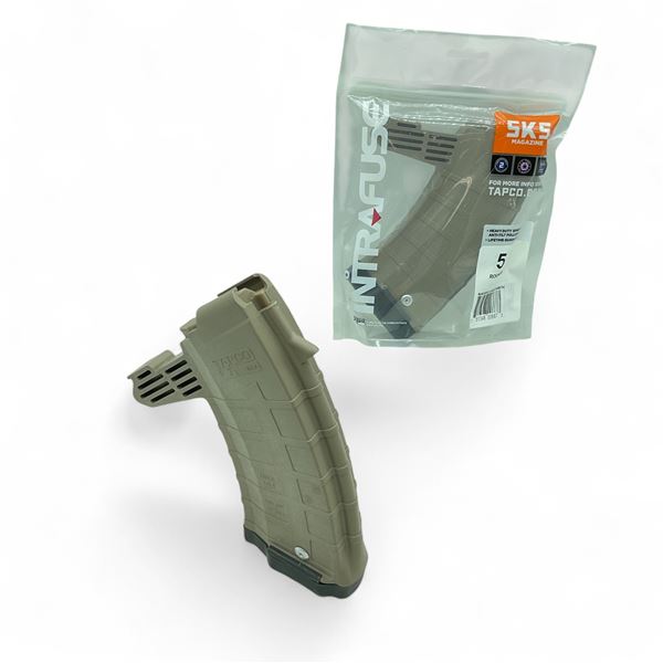 Tapco SKS 7.62 X 39mm Polymer Rifle Magazine, 20 Rounds Pinned to 5, Dark Earth X 2 Qty