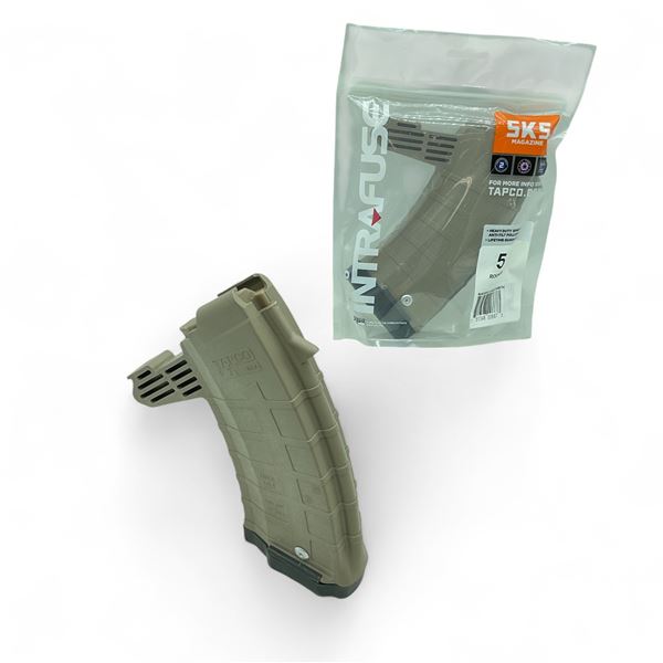 Tapco SKS 7.62 X 39mm Polymer Rifle Magazine, 20 Rounds Pinned to 5, Dark Earth X 2 Qty