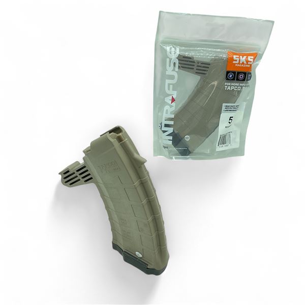 Tapco SKS 7.62 X 39mm Polymer Rifle Magazine, 20 Rounds Pinned to 5, Dark Earth X 2 Qty