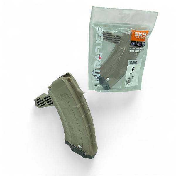 Tapco SKS 7.62 X 39mm Polymer Rifle Magazine, 20 Rounds Pinned to 5, Dark Earth X 2 Qty