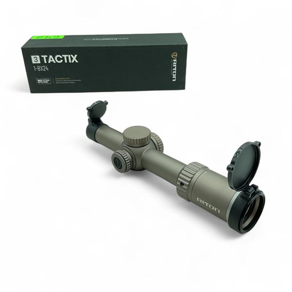 Riton 3 Tactix 1 - 8X 24mm Illuminated SFP Rifle Scope with OT Reticle, FDE