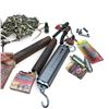 Image 4 : Assorted Items Including Fuel Sticks, Wood Forends (Cracked), Scale, Calls, Pellets and Bag of Maps
