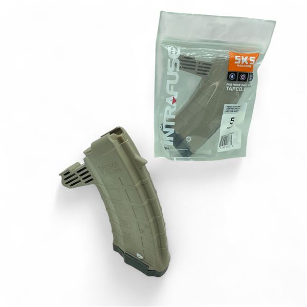 Tapco SKS 7.62 X 39mm Polymer Rifle Magazine, 20 Rounds Pinned to 5, Dark Earth X 2 Qty