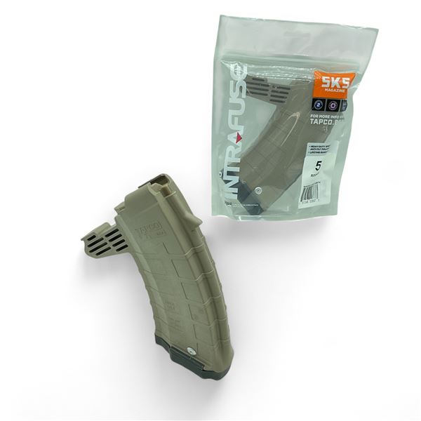 Tapco SKS 7.62 X 39mm Polymer Rifle Magazine, 20 Rounds Pinned to 5, Dark Earth X 2 Qty