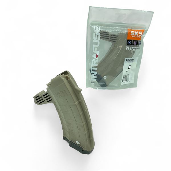 Tapco SKS 7.62 X 39mm Polymer Rifle Magazine, 20 Rounds Pinned to 5, Dark Earth X 2 Qty