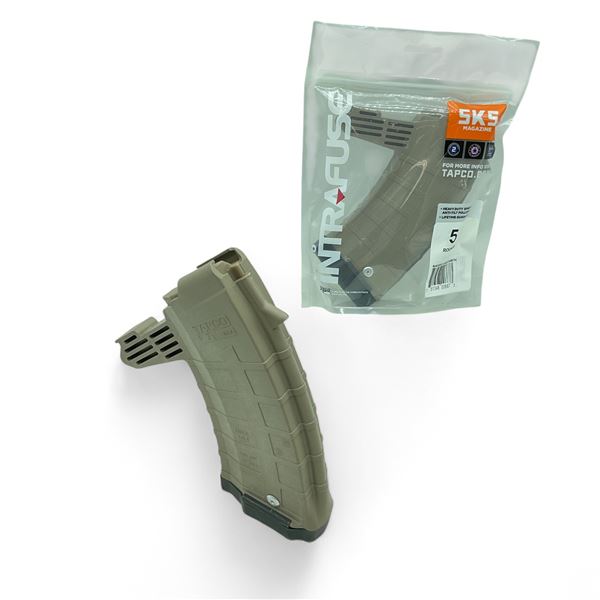 Tapco SKS 7.62 X 39mm Polymer Rifle Magazine, 20 Rounds Pinned to 5, Dark Earth X 2 Qty