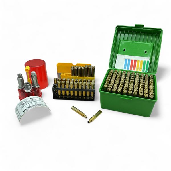 Lee 300 Weatherby Mag Reloading Die Set and Primed 300 Weatherby Brass Casings, Approx. 134 Qty