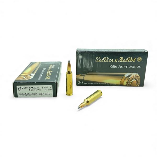 Sellier & Bellot 22-250 Rem, 55 Grain SP Ammunition, 40 Rounds