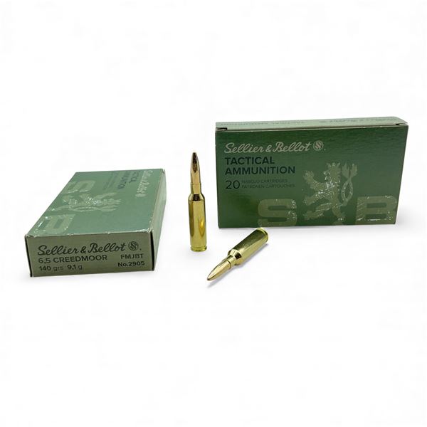 Sellier & Bellot Tactical 6.5 Creedmoor, 140 Grain FMJBT Ammunition, 40 Rounds